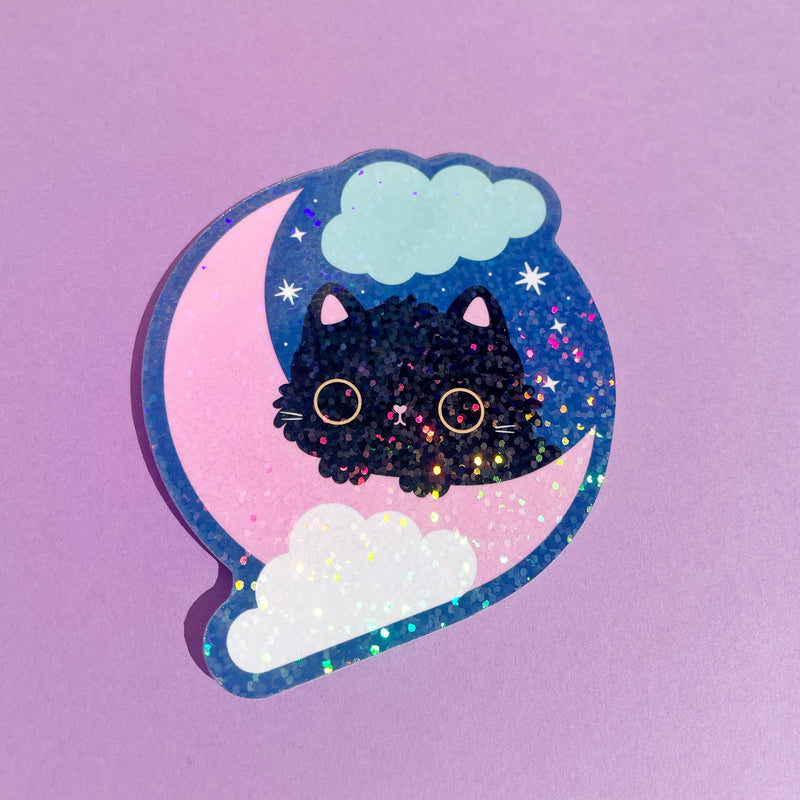 Celestial Moon Cat sparkly Sticker