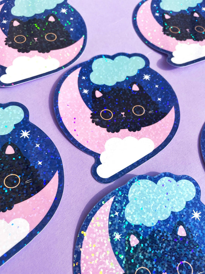 Celestial Moon Cat sparkly Sticker